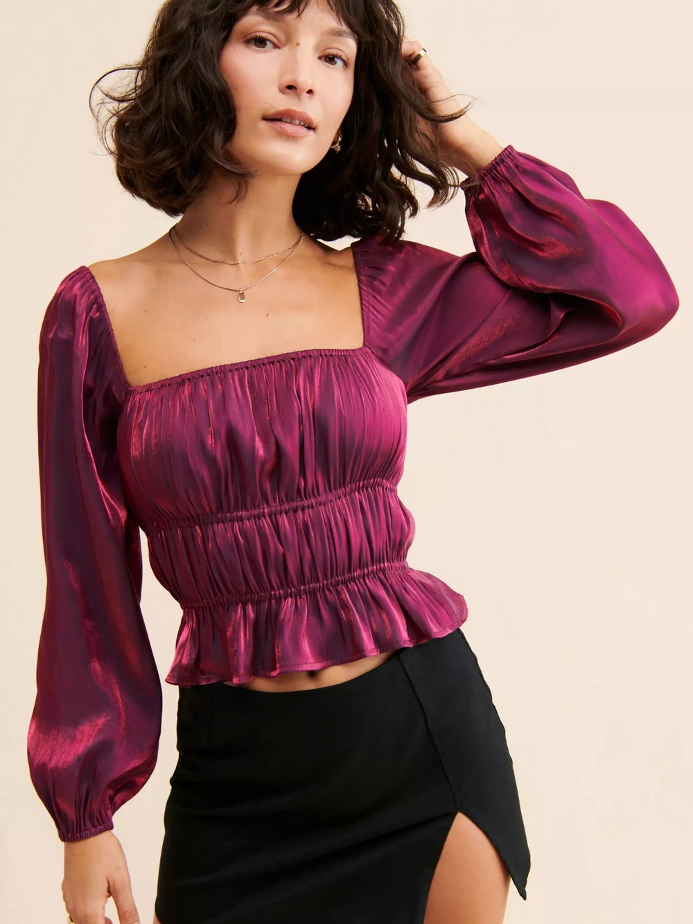 Adelyn Rae Remy Ruched Blouse in purple - Picture 4 of 6